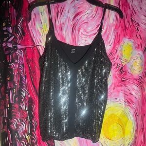 Black Sequin Camisole Top